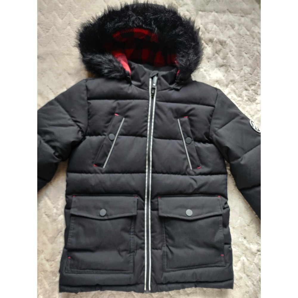 Member's Mark Ultimate Boy's Parka Jacket Black Faux Fur Hood Size 7/8